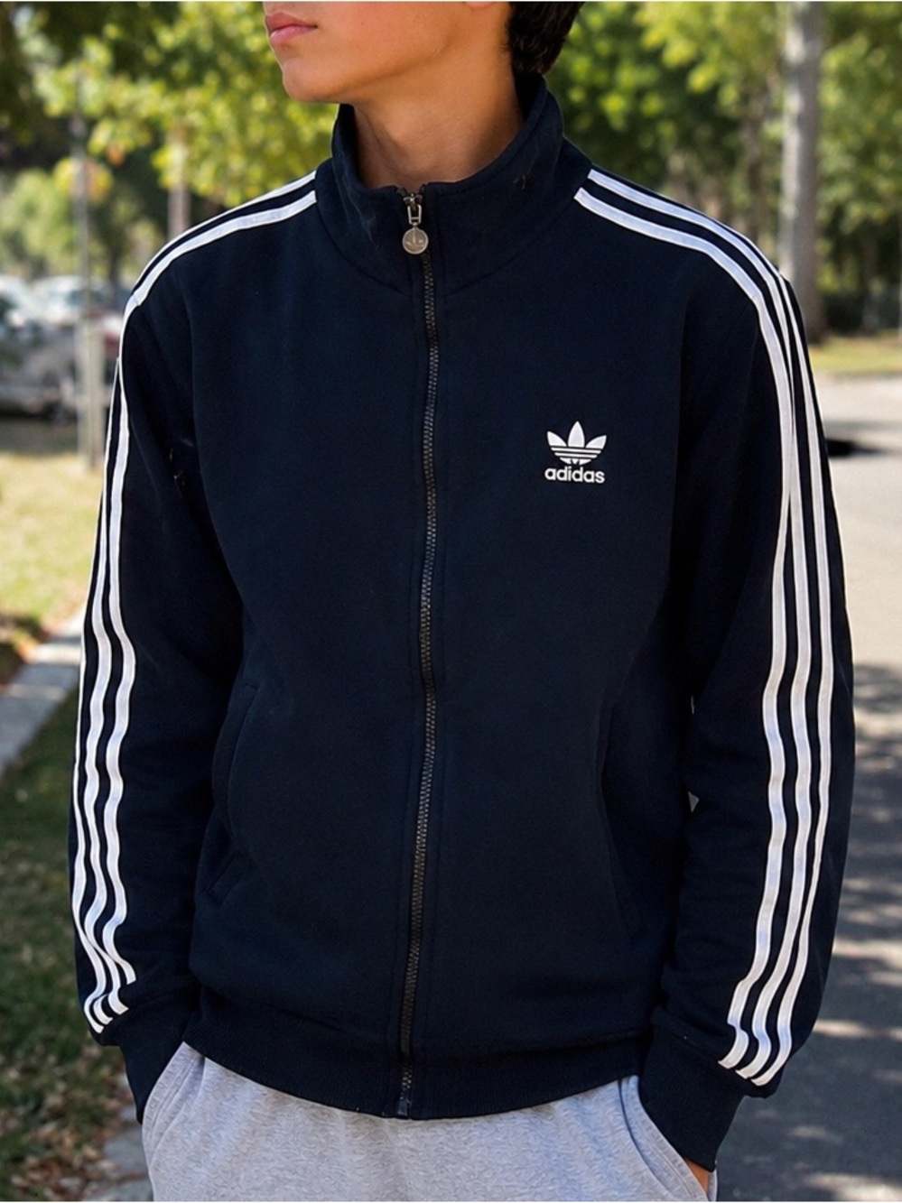 Adidas Originals 3-Stripes Track Jacket Youth Large Black Full Zip